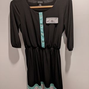 Black Dress with Teal and White Trim